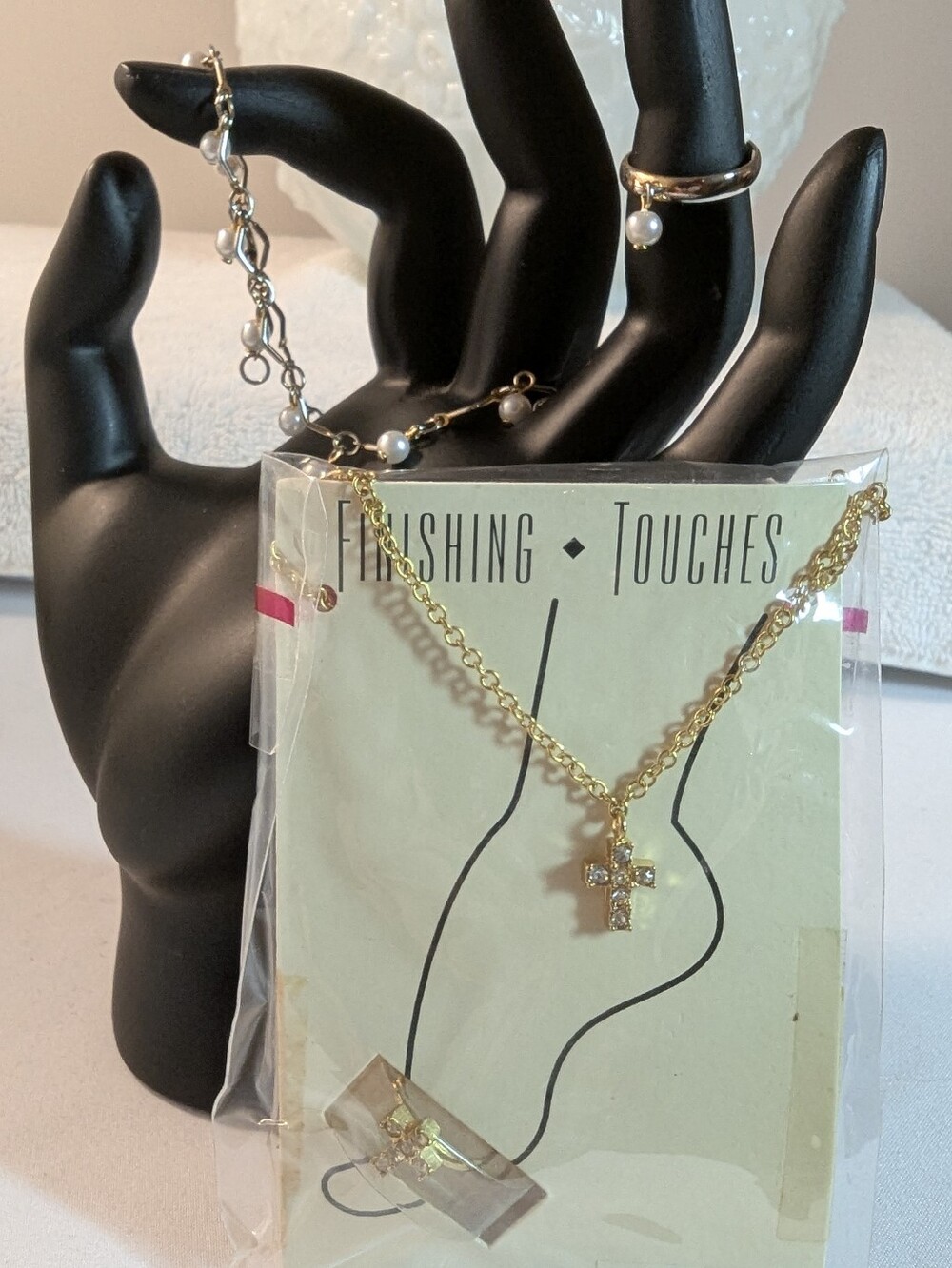 VTG Y2K NOS Cross Anklet & Toe Ring Set Gold Rhinestone Faith Boho + FREE GIFT